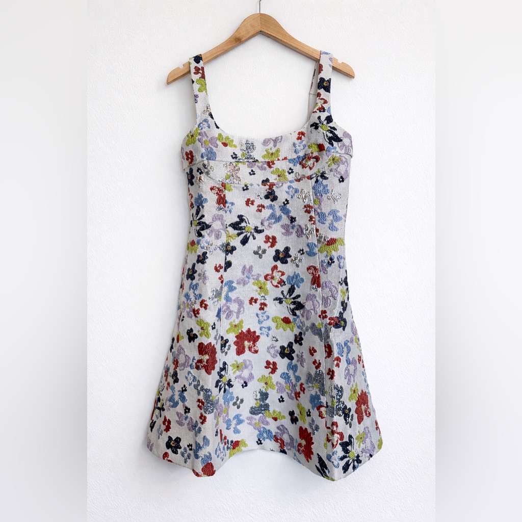 Stine Goya Skyfall Flower Woven Jacquard Minidress Sleeveless Dress